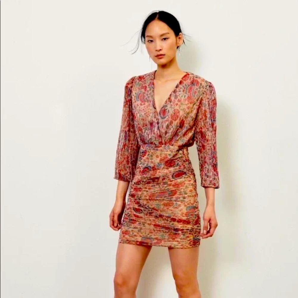 ba&sh Metallic Shimmery Ruched Dress